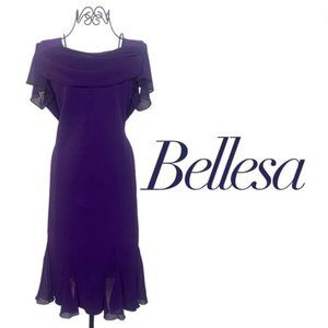 𝅺BELLESSA Women's Purple Midi Dress
